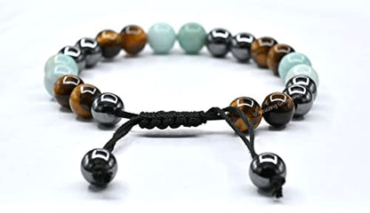 Amazing Gemstone Bracelet for Child - Hematite Amazonite Tiger Eye Bracelet Set for Men Women Healing Calming Anxiety Stress Relief Gifts Pulseras Para Hombres Mujer Stocking Stuffers (Adjustable) - color: Childhood