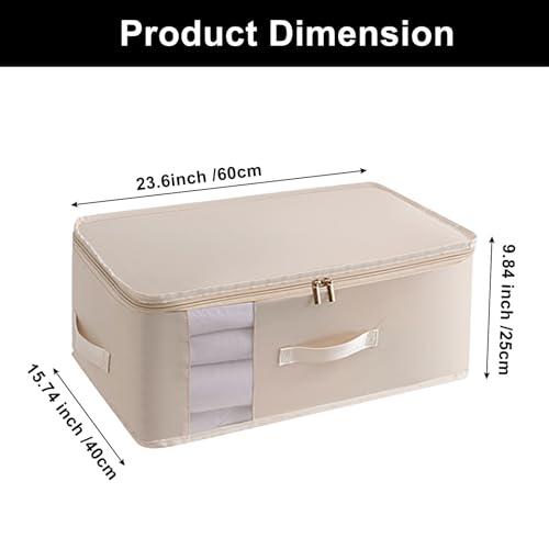 3 Pack Large Canvas Storage Bags, Zipper Closet Organizers Thick Handles Clear Window, Foldable Cotton Linen Containers for Clothes Sweater/Bedding（Oatmeal） - color: Oatmeal