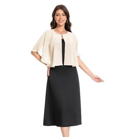 Baoqiya Capelets for women Chiffon Cape Soft Shawls and Wraps Wedding Capes 1920s flapper Cover Up - color: Pale Champagne