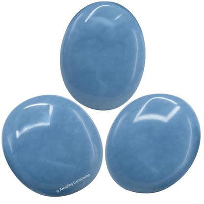 Amazing Gemstone Angelite Crystals and Healing Stones - Large Palm Stone Crystals Piedra - Crystal for Good Luck, Balanced Positive Energy, Meditation - Unique Stocking Stuffers, Gifts for Women - color: Angelite