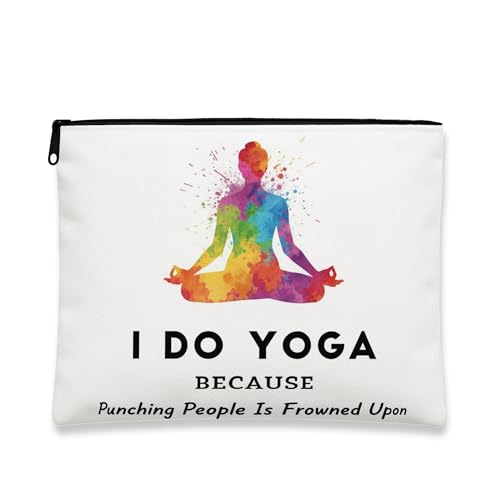 Colorful Yoga Cosmetic Bag, Artistic Meditation Pouch for Women, Portable Canvas Zipper Makeup Organizer, Relaxation Toiletry Bag for Travel 7x9 Inch