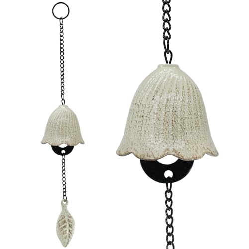 Japanese Leaf Wind Chimes, Small Wind Bell Pendent for Outside Hanging Cast Iron Wind Chime Ornament for Bless Garden Backyard Home Decor (White) - color: White