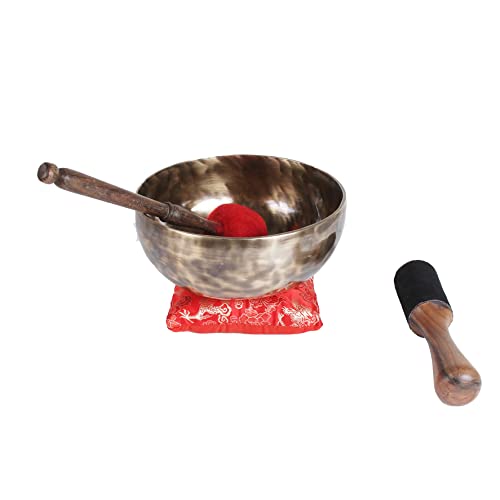 ESK 7 inch Tibetan Singing Bowl set ,Meditation, zen decor, Spiritual and Body Healing and Energy Cleansing ,Handmade, Comes w/ silk cushions, sticks and Flag