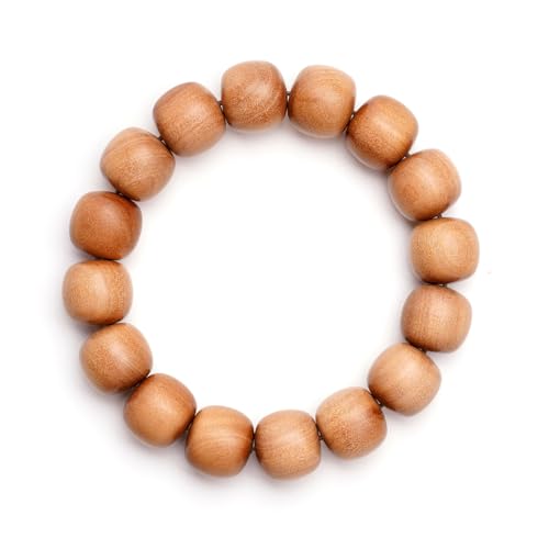 White Sandalwood Bracelet - Authentic India Mysore Sandalwood Beads Handcrafted, Soothing Aromatic Wood Bracelet for Buddhist, Meditation, Prayer, and Daily Wear, Gift for Men and Women - size: 13-14 MM