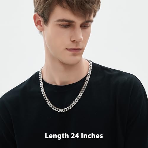 Cuban Link Chain for Men 9MM Silver Chain Necklace 316l Stainless Steel 925 Sterling Silver Filled - style: Length 24 Inch(Men's average length)