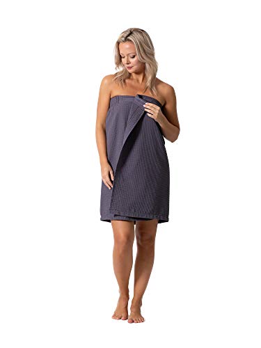 Turkish Linen Women’s Waffle Spa Body Wrap with Adjustable Closure - color: Gray, size: XX-Large