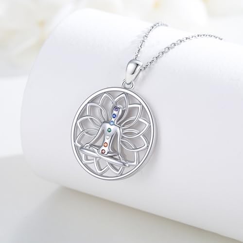 Lotus Necklaces for Women 925 Sterling Silver 7 Chakra/Yin Yang Pendant Necklace Spiritual Lotus Jewelry Birthday Yoga Gifts - style: Yoga-Lotus Chakra