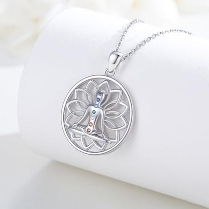Lotus Necklaces for Women 925 Sterling Silver 7 Chakra/Yin Yang Pendant Necklace Spiritual Lotus Jewelry Birthday Yoga Gifts - style: Yoga-Lotus Chakra