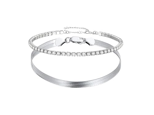 QueenBee 14K Gold or Silver Plated 2mm Cubic Zirconia Tennis Bracelet for Women - Hypoallergenic Minimalist Jewelry Gift for Birthdays, Mother's Day, Valentine's Day, and Special Occasions - color: Silver - 16.5cm/6.5"