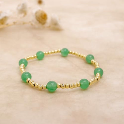 Gold Beaded Stack Bracelets for Women, Handmade Colorful Natural Beads Stackable Stretch Bracelet Everyday Fashion Jewelry Gift. - color: green gold