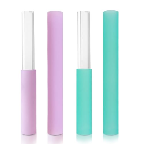 4 Pcs Singing Bowl Mallet Set Includes Solid and Hollow Acrylic Silicone Rubber Striker Mallet for Playing Quartz Crystal Singing Bowls with Bundle Pocket(PurpleGreen)