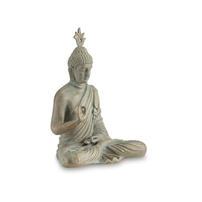 Benjara Indoor Sculpture of Meditating Buddha, 24 Inch, Washed Gray Finish