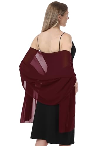 Chiffon Shawls and Wraps for Evening Dresses Women Elegant Soft Scarf Bridal Scarve Wedding Stole - color: Burgundy, size: One Size