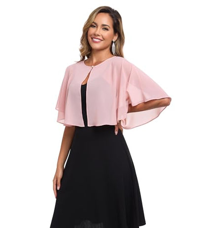 TONGFANTFL Women's Soft Chiffon Capelets Shawls and Wraps for Evening Wedding Cape Bole Cover Up - color: Blush