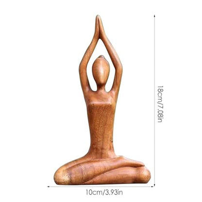 Wooden Yoga Statue - Meditating Figurine for Home Decor | Hand-Carved Yoga Sculpture for Living Room, Study, Gallery Display, Tabletop Accent, Zen Garden Ornament, Spiritual Mindfulness Decoration