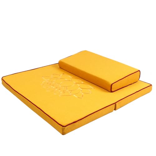 Japanese Foldable Meditation Cushion Set,Yoga Meditation Floor Pillow,Large Meditation Mat and Pillow Set for Sitting on Floor for Floor Balcony Mat Bedroom Patio yellow-70cm