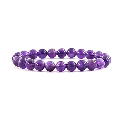 Natural Gemstones Bracelet 8mm Chakra Round Beads Energy Power Crystal Reiki Healing Elastic Stretch 7 Inch for Women Men Unisex - color: Amethyst