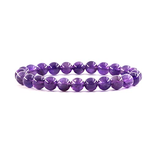 Natural Gemstones Bracelet 8mm Chakra Round Beads Energy Power Crystal Reiki Healing Elastic Stretch 7 Inch for Women Men Unisex - color: Amethyst