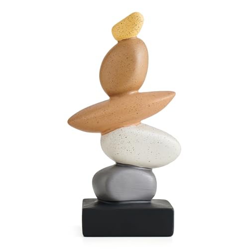 Octdays Fake Sandstone Statue Living Room Decor, Modern Ceramic Stacked Stone Sculptures Zen Decor, Stone Statue Decorations for Coffee Table Shelf Bookshelf Desk, Gifts for Good Luck (Brown & Gery)