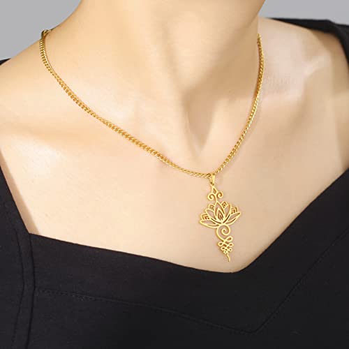TEAMER Lotus Necklace Stainless Steel Flower of Life Necklace Yoga Meditation Pendant Inspirational Jewelry For Women - color: Style 1 - Gold