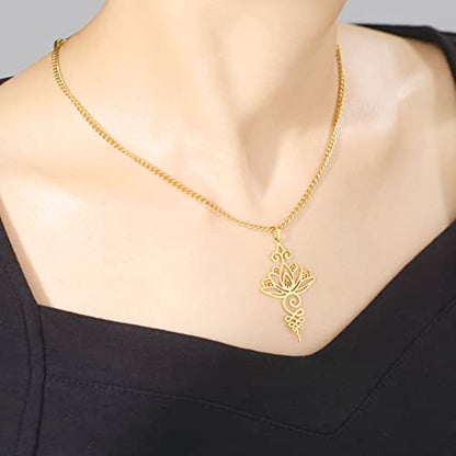 TEAMER Lotus Necklace Stainless Steel Flower of Life Necklace Yoga Meditation Pendant Inspirational Jewelry For Women - color: Style 1 - Gold