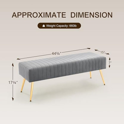 Furnimart 44 Inch Gray Velvet Modern Ottoman Bench, Modern Upholstered Bedroom Benches Footrest Stool Indoor Bench for Entryway Living Room Bedroom Dining Room (Velvet-Grey) - color: Velvet-grey