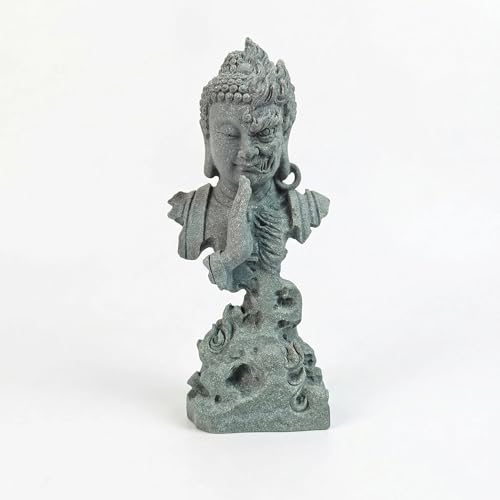 Half Buddha Half Demon Stone Statue Natural Bluestone Yin Yang Sculpture, Zen Meditation Decor Aquarium Safe Ornament Spiritual Balance Figurine for Home Office