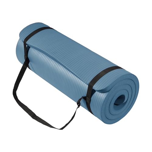 Fitvids 1 Inch Thick Yoga Mat 71x24 Inch - Non Slip Workout Mat with Carry Strap, Multiple Colors - Versatile Exercise Mat for Home, Gym, Pilates, Meditation - For All Skill Levels - color: Navy Blue