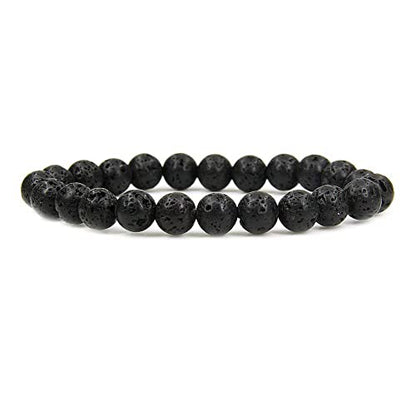 Angelstones Handmade Natural Healing Gemstone 8mm Round Beads Stretch Crystal Bracelet 7 Inch Unisex - color: Lava