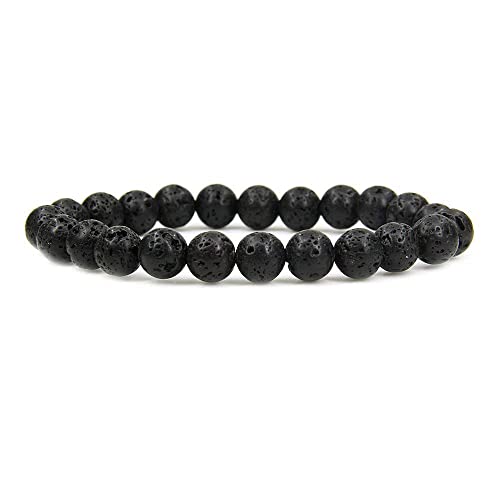 Angelstones Handmade Natural Healing Gemstone 8mm Round Beads Stretch Crystal Bracelet 7 Inch Unisex - color: Lava