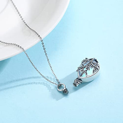 JUSTKIDSTOY Moonstone Urn Necklace for Ashes Sterling Silver Daisy/Rose/Tree Teardrop Pendant Necklace Cremation Jewelry Keepsake Memorial Gifts for Mother Grandma w/Funnel Filler - style: Tree