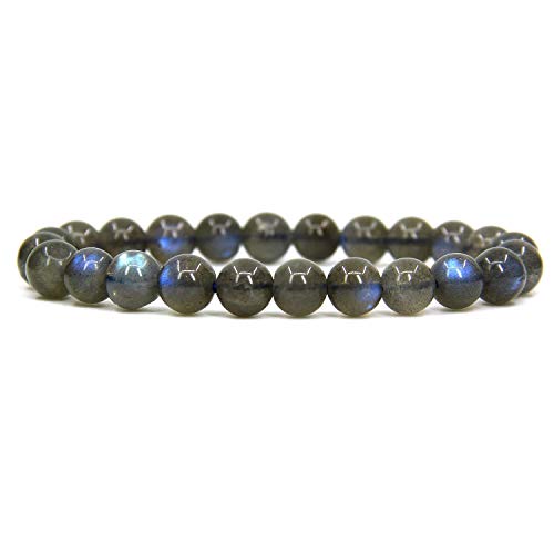 Angelstones Handmade Natural Healing Gemstone 8mm Round Beads Stretch Crystal Bracelet 7 Inch Unisex - color: Labradorite