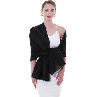 Womens Scarf Pashmina Shawls and Wraps for Evening Dresses Like Chiffon Silk Scarf for Bridal Weddings - color: Black