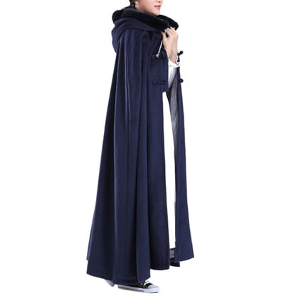 Meditation Buddhist Hooded Cloak Monk Outfit Oversize Bridal Wedding Winter Comfortable Warm Cape Poncho - color: Blue, size: Medium