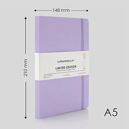 myPAPERCLIP Limited Edition A5 Checks/Square Grid Notebook | 192 Pages, 100 GSM, Soft Cover, A5 (5.83 × 8.27 in) | Flat Lay | Bookmark & Elastic Closure | Lilac - color: Lilac, style: Checks