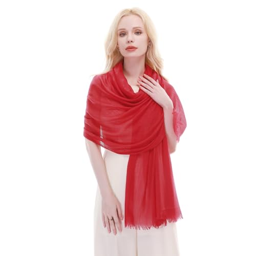 RIIQIICHY Scarf for Women Lightweight Solid Color Long Fashion Gauze Scarves Shawl Wrap - color: Red