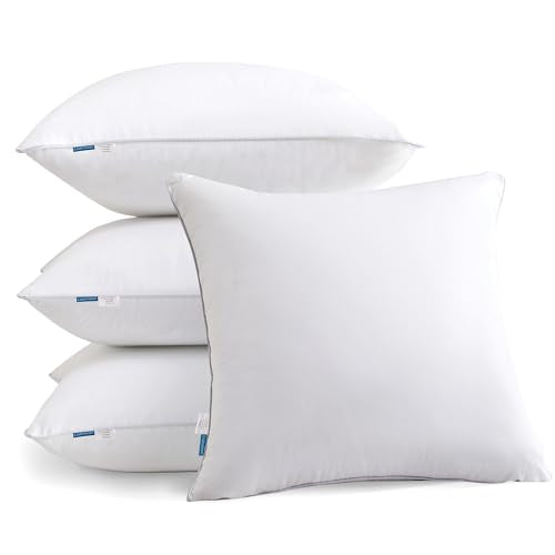 Oubonun 20"x20" Pillow Inserts (Set of 4) - 100% Cotton Cover, Square Throw Pillow Inserts for Couch, Sofa, Bed - Decorative 20 Inch White Pillow Inserts - style: 20x20 Inch (Pack of 4)