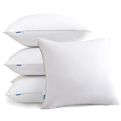 Oubonun 20"x20" Pillow Inserts (Set of 4) - 100% Cotton Cover, Square Throw Pillow Inserts for Couch, Sofa, Bed - Decorative 20 Inch White Pillow Inserts - style: 20x20 Inch (Pack of 4)
