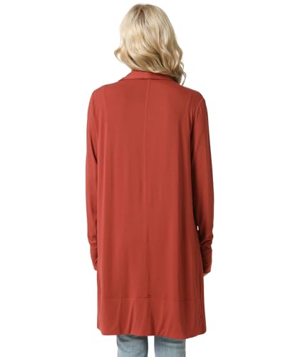 LazyCozy Women's Lightweight Long Sleeve Draped Cardigan Slouchy Open Front Cover Up Stretch Jersey Sweater - color: Brick Red, size: Medium