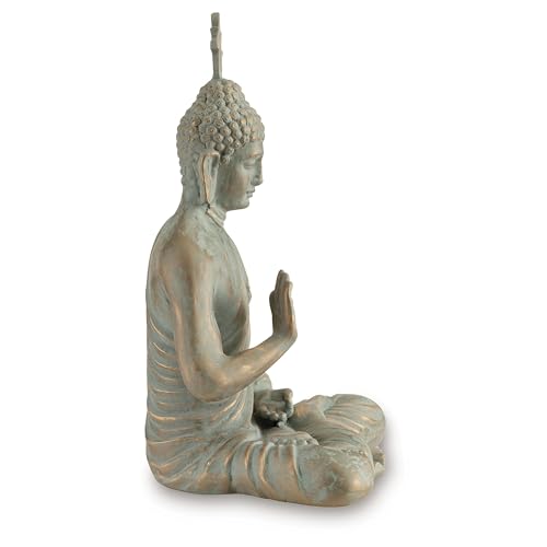 Benjara Indoor Sculpture of Meditating Buddha, 24 Inch, Washed Gray Finish