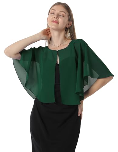 Chiffon Capelet Soft capes Shawls and Wraps for Evening Dress Wedding Cape 1920s shawl accessories for women - color: Dark Green
