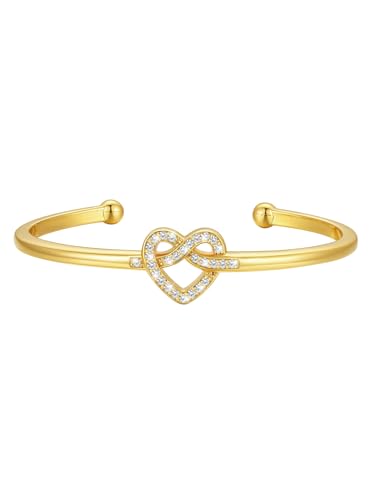 U7 Unisex Simple Cuff Bracelet 18K Real Gold Platinum Plated Fine Bracelets Fashion Jewelry Open Bangle Cuff Bracelets, Twisted or Heart Style - color: E.CZ Knot Bracelet-Gold