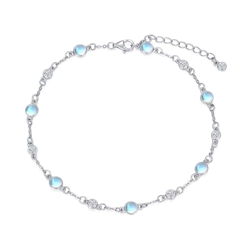 Anklet Bracelet for Women 925 Sterling Silver Natural Stone Chain Ankle Bracelet Beach Summer Fine Jewelry Birthday Mothers Day Gifts for Women Her Mom