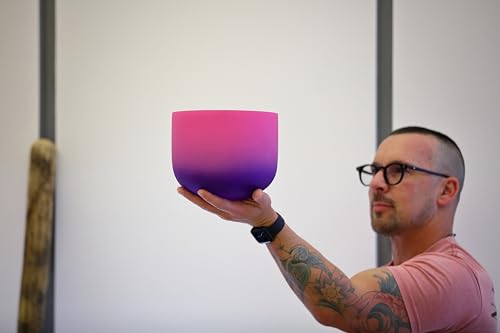TOPFUND Pink Purple F Note Crystal Singing Bowl Heart Chakra 8 inch with Carrying Case and Suede Mallet - color: Pink Purple F Note, size: 8 inch