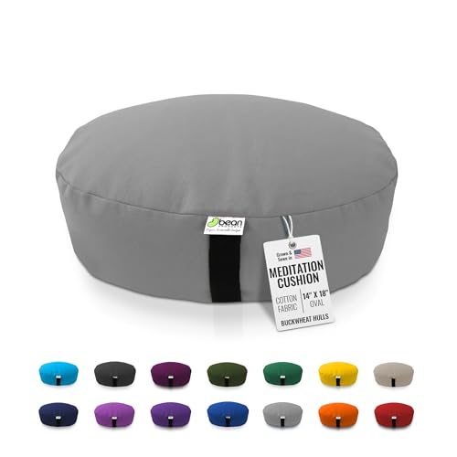 Bean Products Zafu Meditation Pillows for Sitting on Floor, Yoga Cushion, Cotton/Buckwheat Fill Yoga Pillow, Zafu Meditation Cushion, Zen Kneeling Prayer Pad- Made in USA - 14"x18" Oval - Stone Gray - color: Stone Gray, size: Oval - 14" x 18"