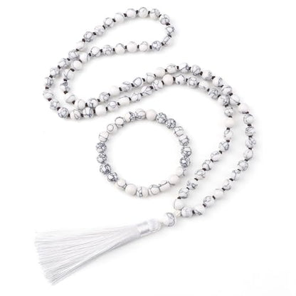 Turquoise Heart Chakra Mala Necklace, Meditation Energized Handmade 108 Buddhist Prayer Beads,Reiki Spiritual Healing Energy Necklace,Unconditional Love Abundance Forgiveness Trust Compassion Child birth,Monther's Day BirthdayGift for Women - color: White
