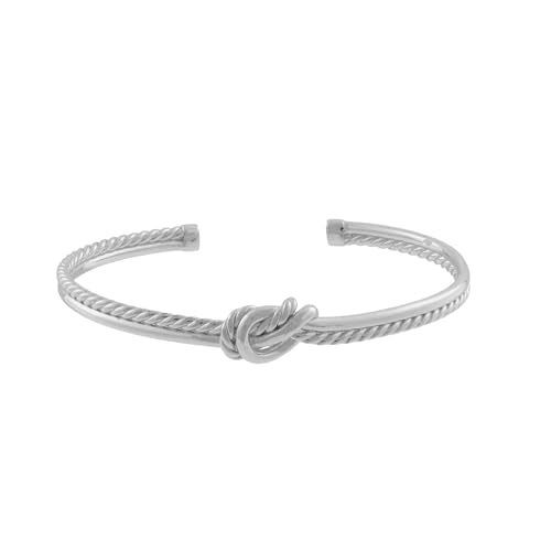 CAITLYNMINIMALIST 18K Gold Plated Silver Open Bangle Cuff Trendy Stacking Bracelet Gift for Women - color: 02-Duo Knot Silver