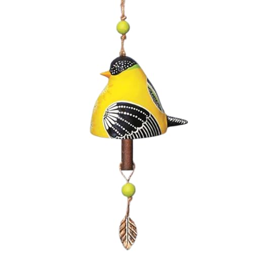 Wind Chimes for Outside – Handcrafted Small Wind Chime with Metal Leaf & Colorful Beads, Weather-Resistant Outdoor Hanging Decor for Garden, Patio, or Balcony (Single Bird-Yolk) - color: Single Bird-yolk