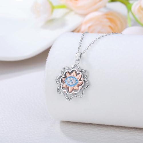 Evil Eye Necklace for Women 925 Sterling Silver, Protection Necklace with Blue Evil Eye Charm, Evil Eye/Lotus Pendant Jewelry, Birthday Christmas Gifts for Her - style: Lotus Evil Eye 02