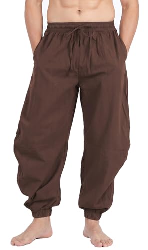 perdontoo Mens Casual Cotton Linen Pant Elastic Waist Drawstring Yoga Jogger Pants - color: Brown, size: 3X-Large